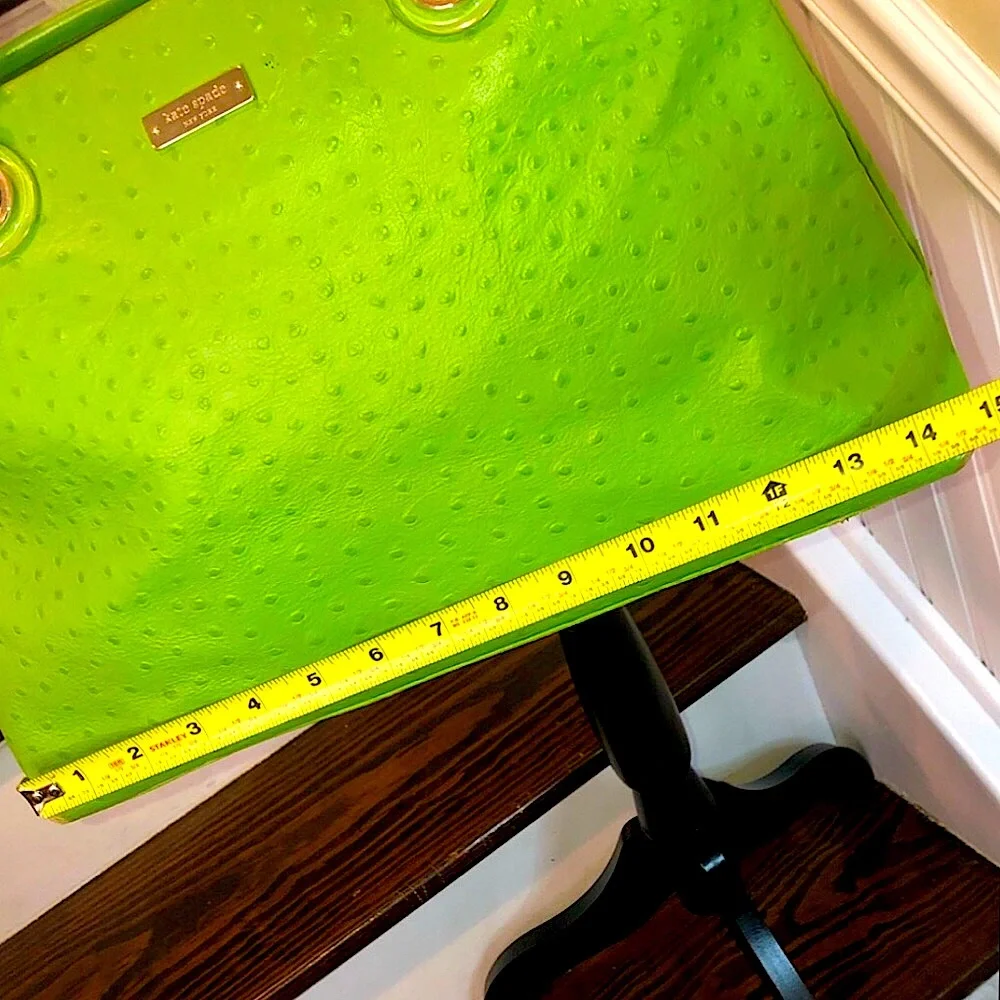 KATE SPADE Lime Green Embossed Ostrich Leather Oversized Tote w Silver Hardware